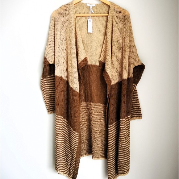 Stitchdrop Striped Open Knit Open Front Cardigan Burlap Combo Size 1X Plus NWT - Picture 2 of 10